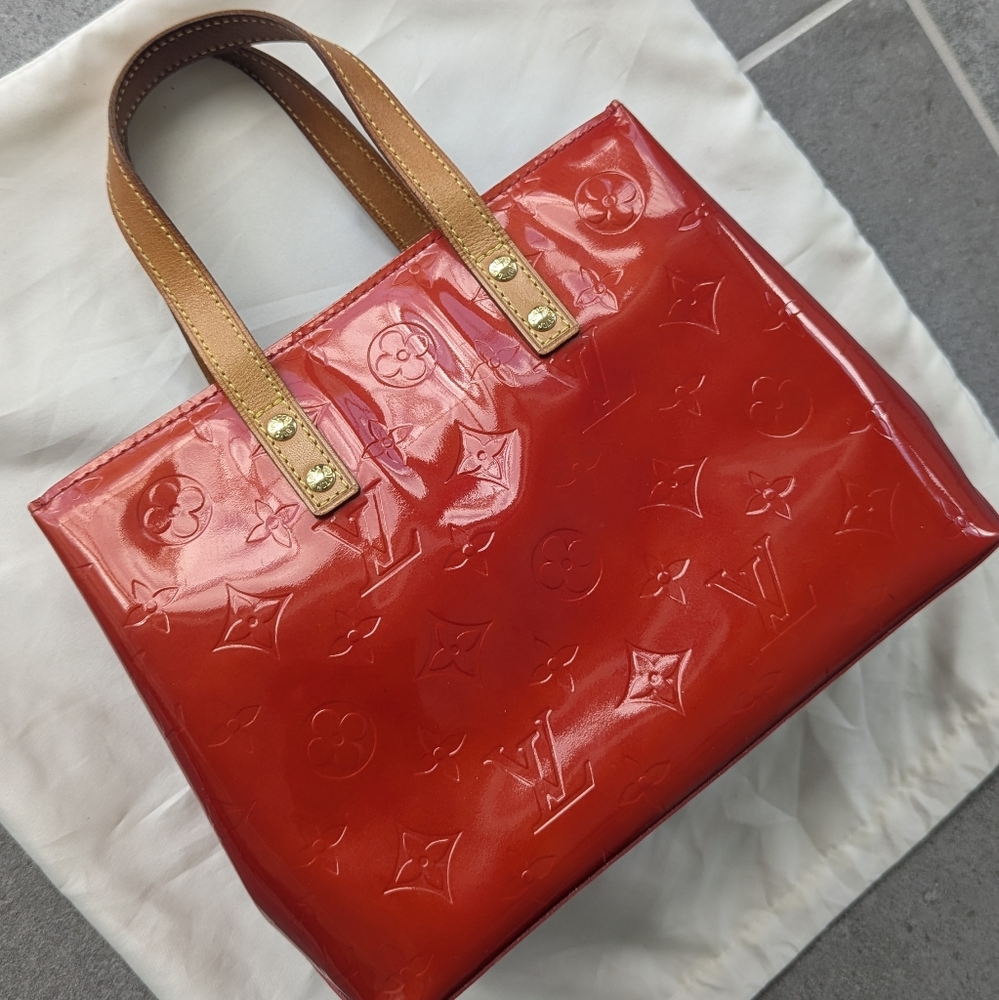 Louis Vuitton Glossy Red and Tan Tote